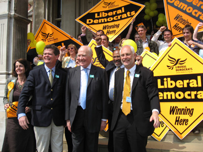 Ming Campbell will councillors, supporters and PPC Stephen Lloyd in Eastbourne