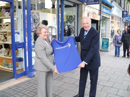 Menzies Campbell visiting the Cancer Research shop in St Andrews