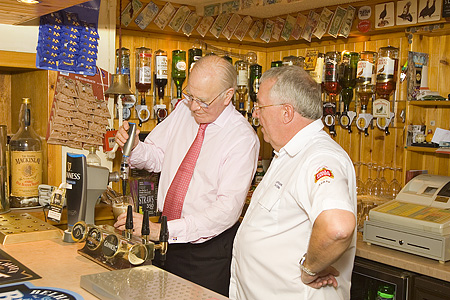 Menzies Campbell with licensee Douglas McWilliams at the Ladybank Tavern