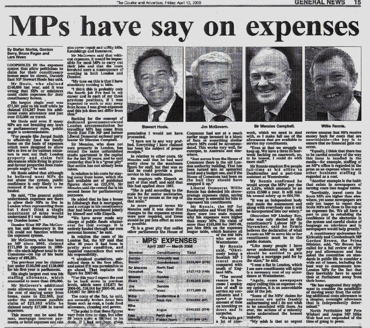 MC article in Courier MPs have say on expenses